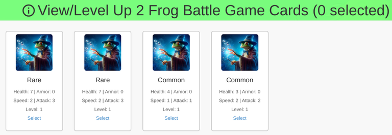 Leveling Up Some Frog Battle Game Cards