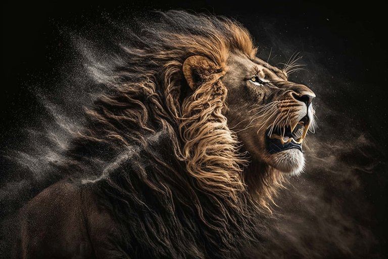 a lion against a black background