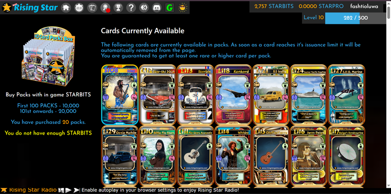 Spent 200,000 $Starbits on Rising Star Cards.