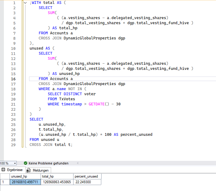 HiveSQL: Unused Hivepower - Ungenutze Hivepower