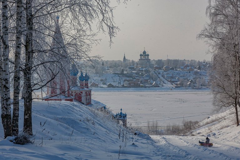 View of the right bank of the Volga river in the city