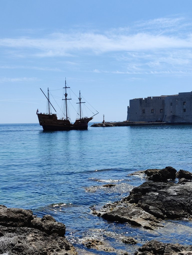 Pirate ship at the city wall of Dubrovnik
