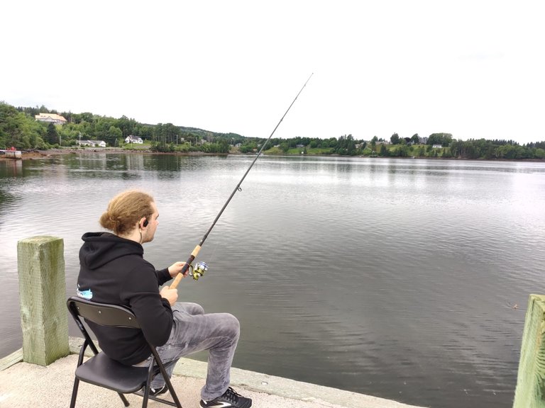 My son during fishing