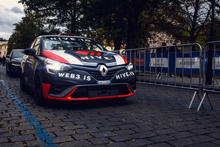 Slaven Šekuljica in his Hive Rally Car at Hradčany Square, Prague