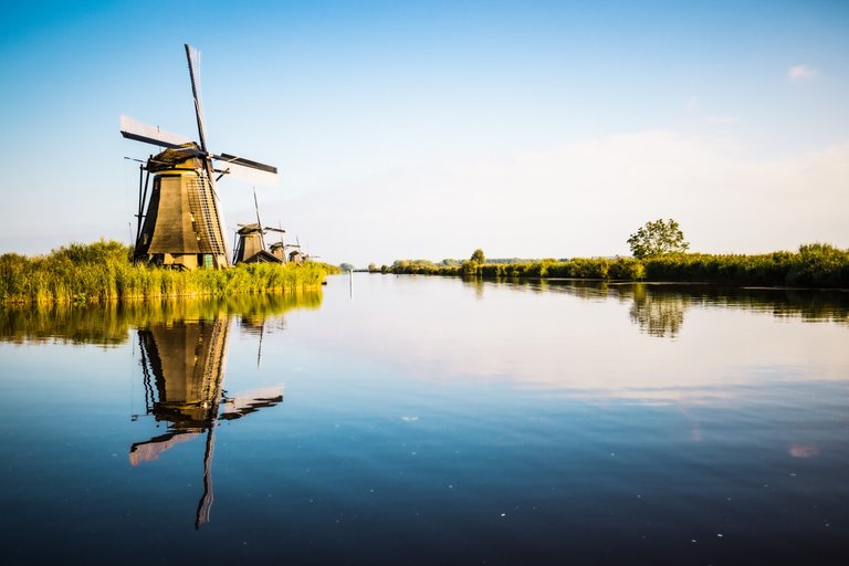 Windmill reflection at Kinderdijk, The Netherlands