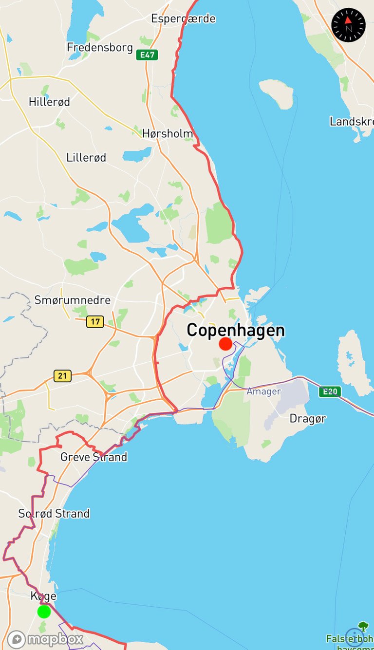 Day 12 map: Koge-Copenhagen 45 km