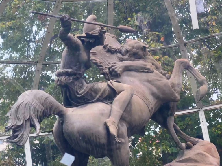 This copy of August Kiss’ “Amazon in Battle With Panthers” was made in 1850 and is housed behind glass to protect it. The original is in Berlin, Germany.