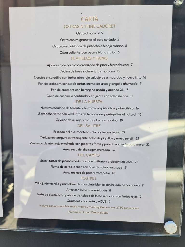 Close up of the menu on the facade