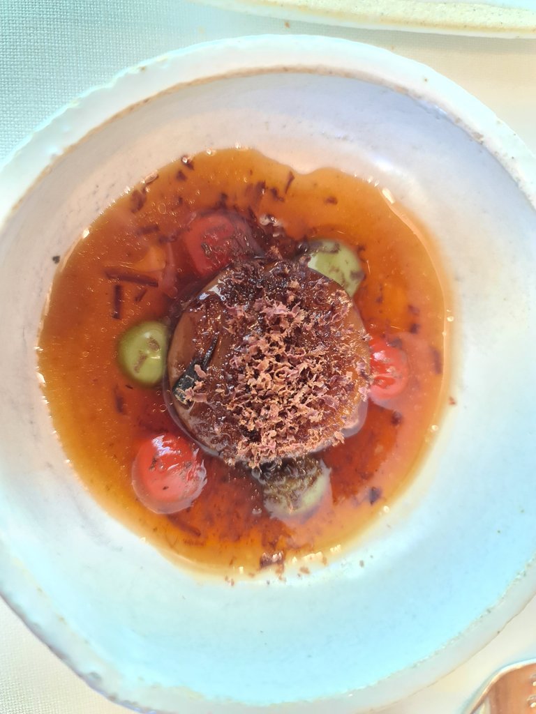 Stewed bluefin tuna medallion and grated tuna heart topping - First sequence from ”Tuna Sequence” (Seventh main dish) (1).