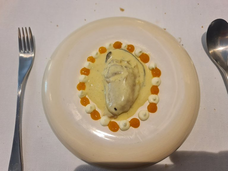 Oyster with cured yolk and sour cream (Fourth main course) (1).