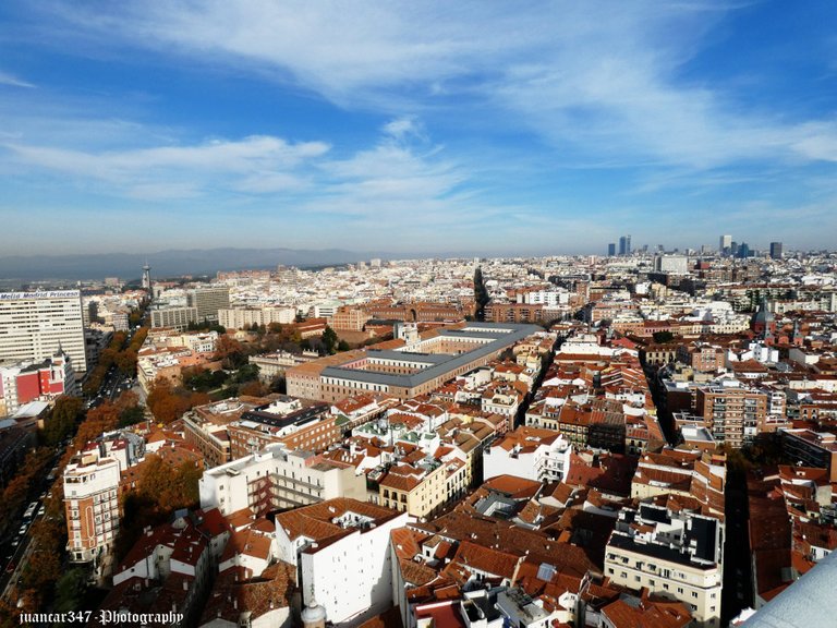 Panoramic view of Calle de la Princesa and the Cuartel del Conde Duque