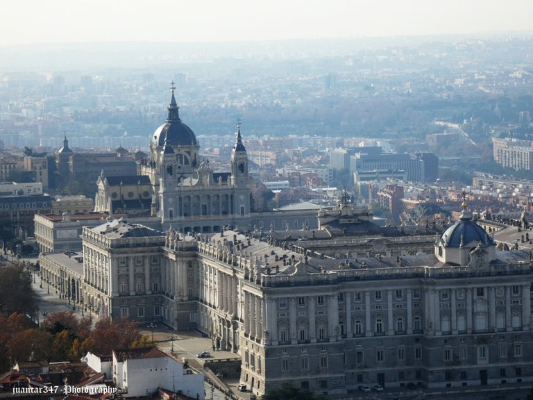 Close-up of the Royal Palace and the Almudena Cathedral