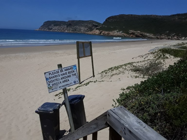 Robberg Peninsula up close from the beach - with a rumor of sharks.