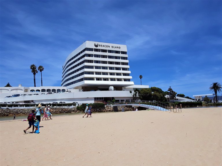 View of the iconic landmark that sticks up alone from the water’s edge at Central Beach