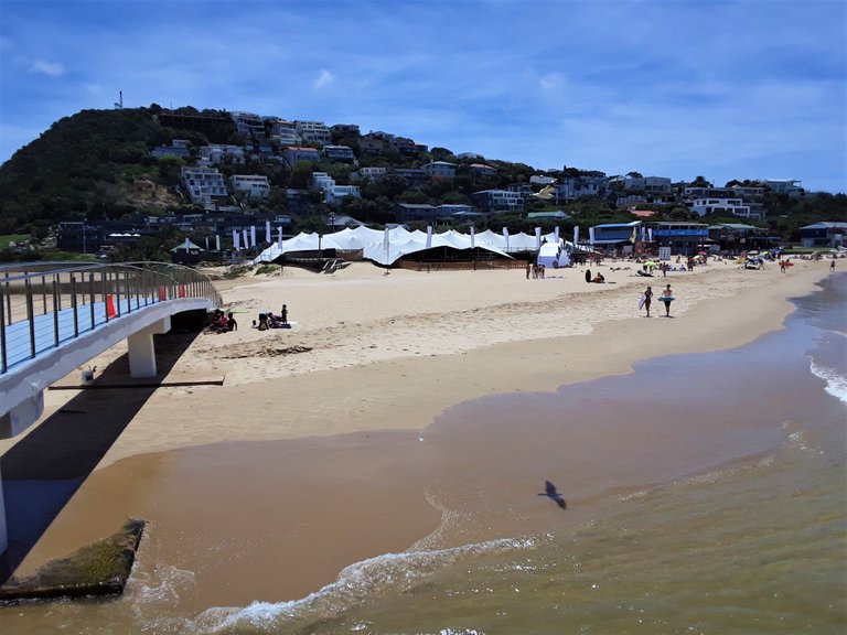 Central Beach viewed from the Beacon Isle with Piesang River in immediate foreground entering the sea