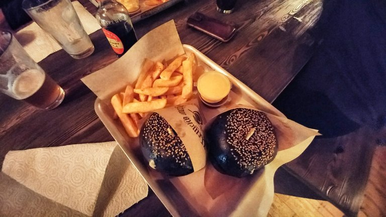 A american burger on russian black bread