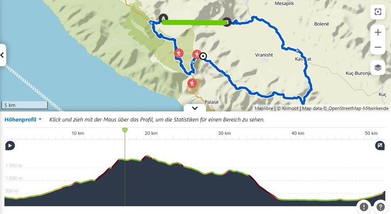 The blue line wasn’t our path. But the green one isn’t on hiking maps