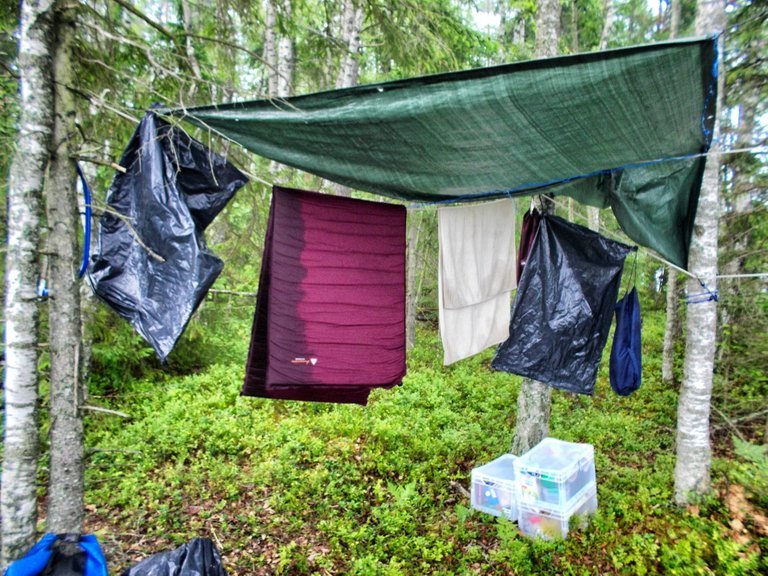 A tarp helps with drying