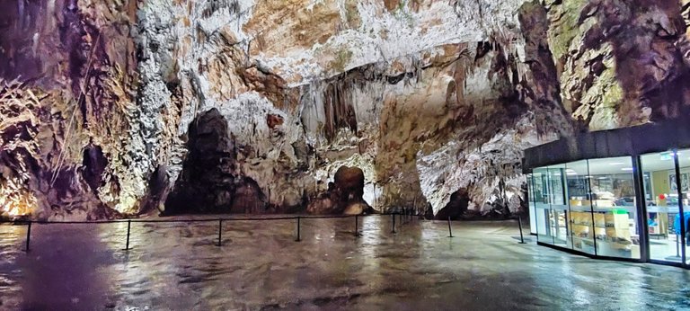 A huge cave with a small shop