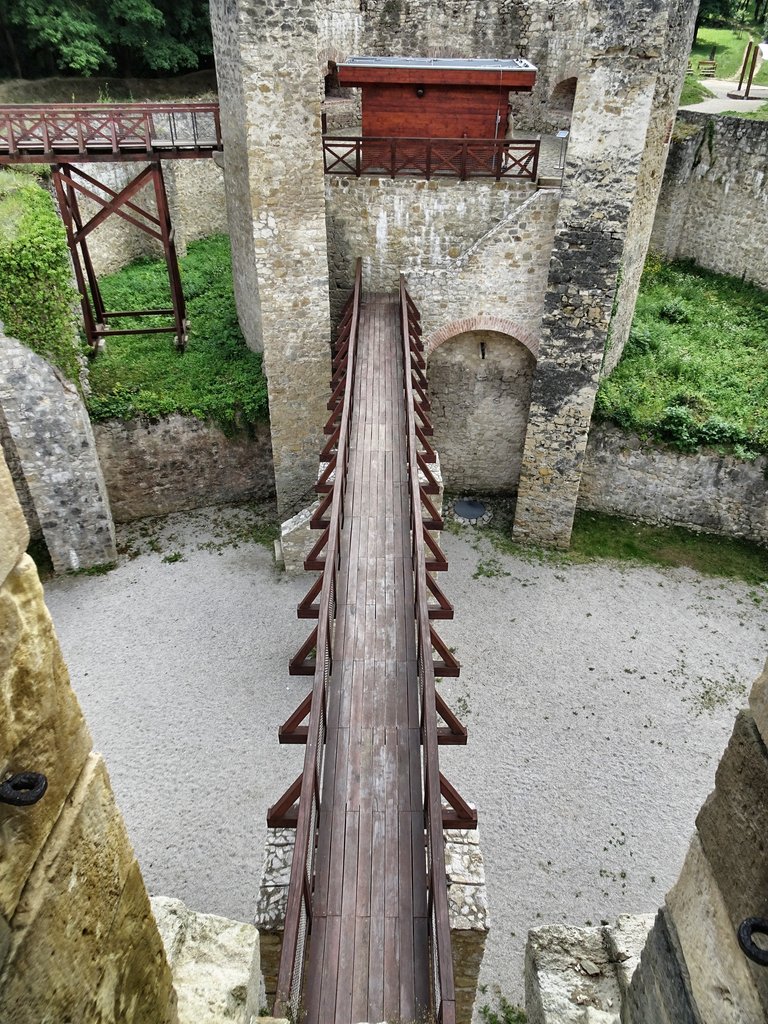 A wooden bridge inside the castle