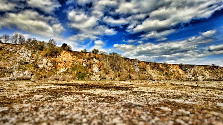 Near th elake are huge canyons made by men