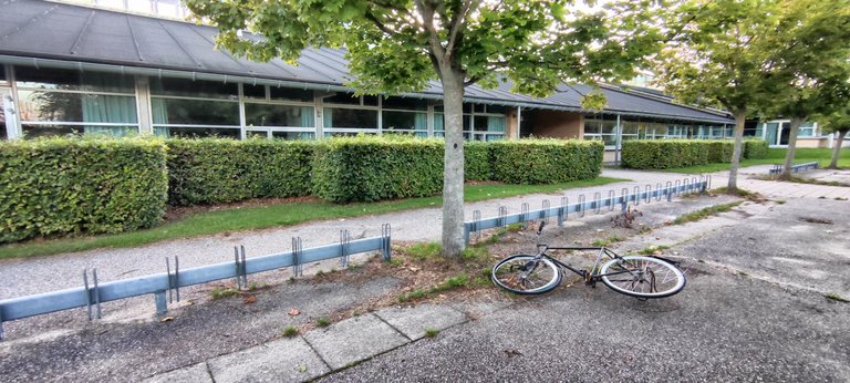 The huge and modern school of Stege. Someone has left his bicycle