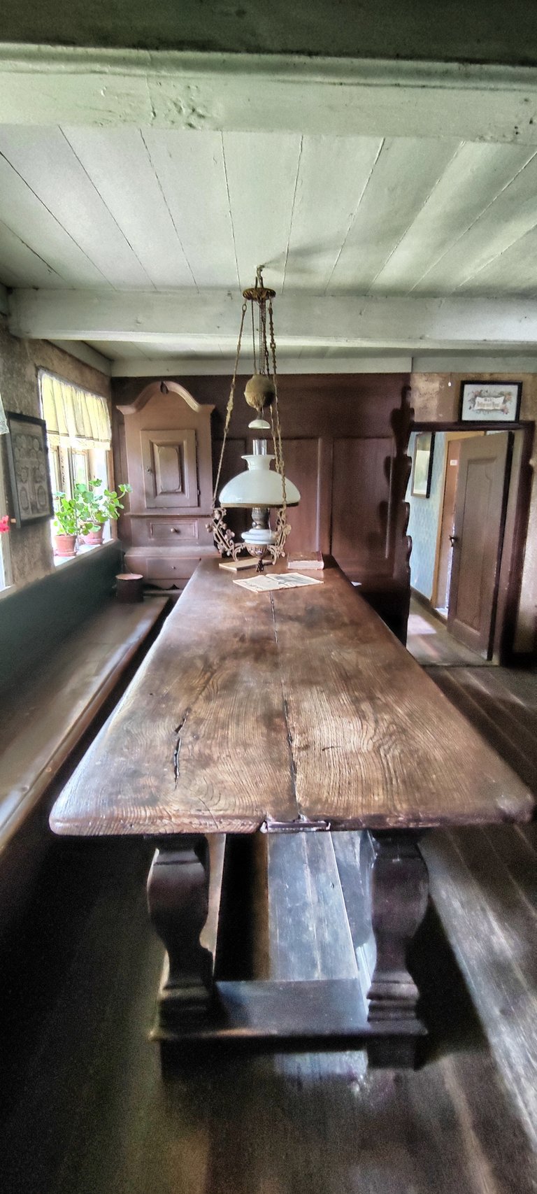 The wooden table in the house