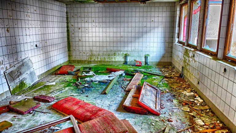 Inside the former kitchen