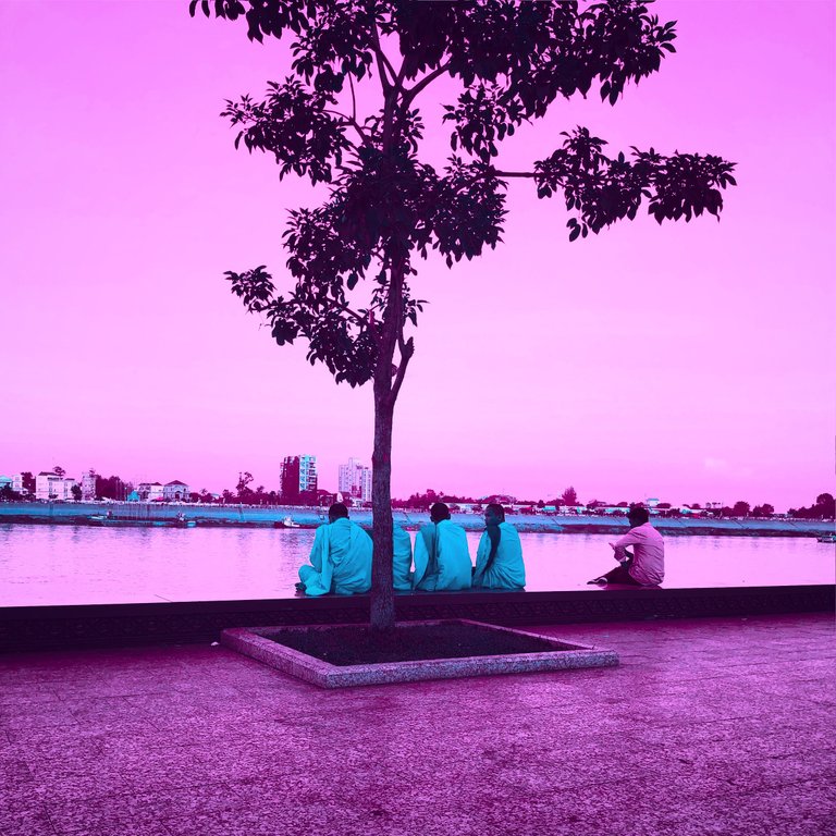 Vaporwave monks on the Mekong River