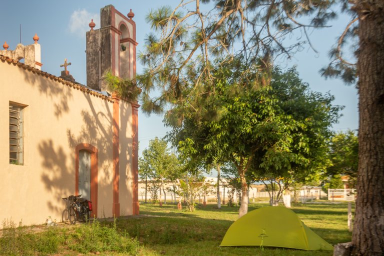 The morning after camping on a Church yard in Bojuru