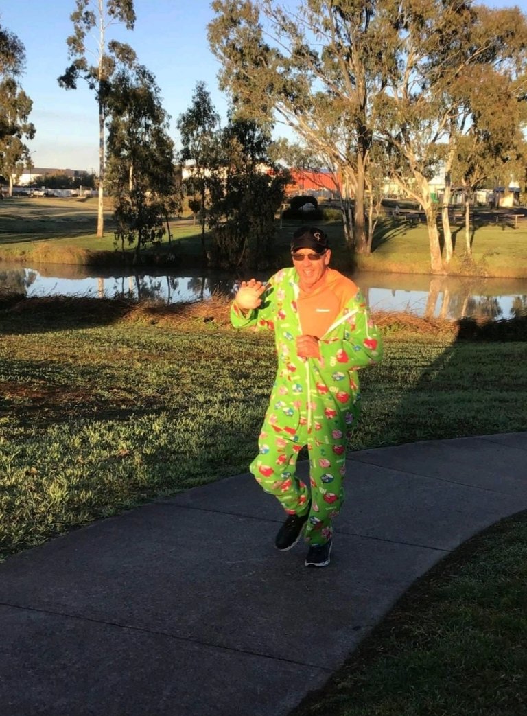 It was cold but hard work in the onsie. I was heating up quicky on the inside! (Photo credit to the parkrun volunteer photographer)