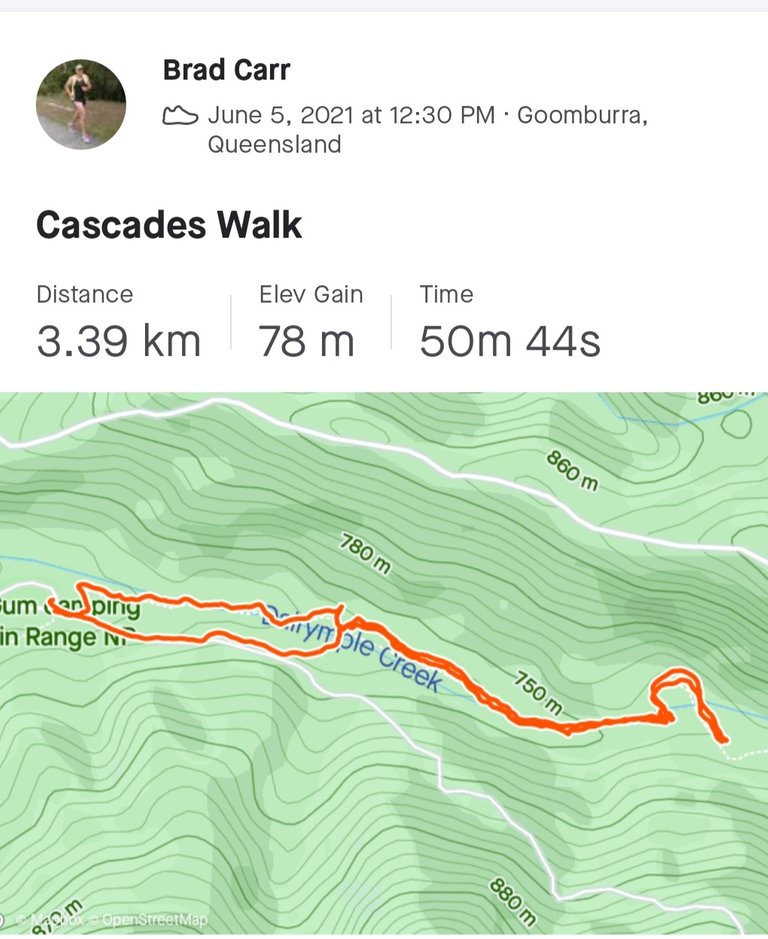 (Photo is a screenshot of my Strava app of the Cascades Walk)