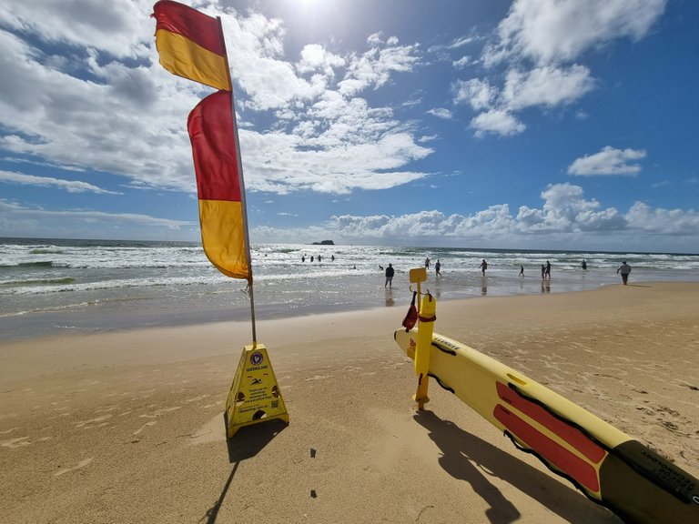 The beach even on an average day is always inviting. You can just make out Mudjimba Island on the horizon. Always swim between the red and yellow flags.