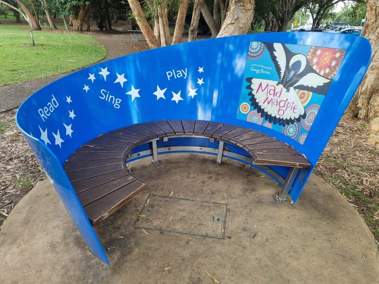 Cool bench at the beach side park.