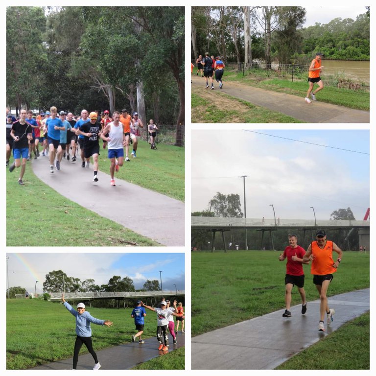 It was the first time parkrun could use this course in over a month due to the flooding and flood damage. We even scored a nice rainbow while we were running - that has to be a good sign. That is me in the orange vest on the right. I was running as a volunteer pacer.