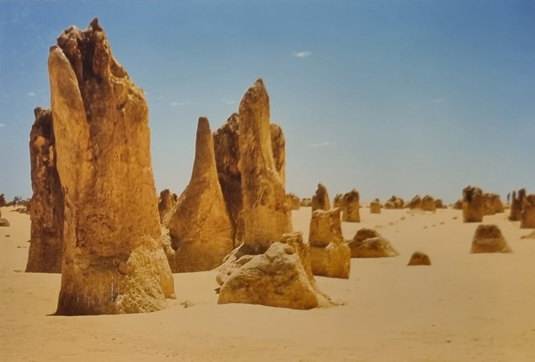Pinnacles Desert in the Nambung National Park, A lot of unusual limestone pillars. 