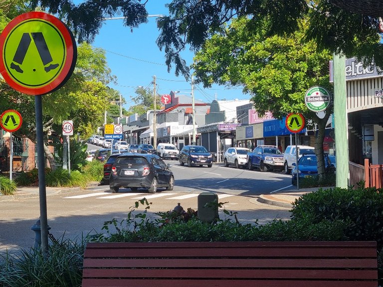 Looking up Carlton Terrace the main shopping area in Manly.