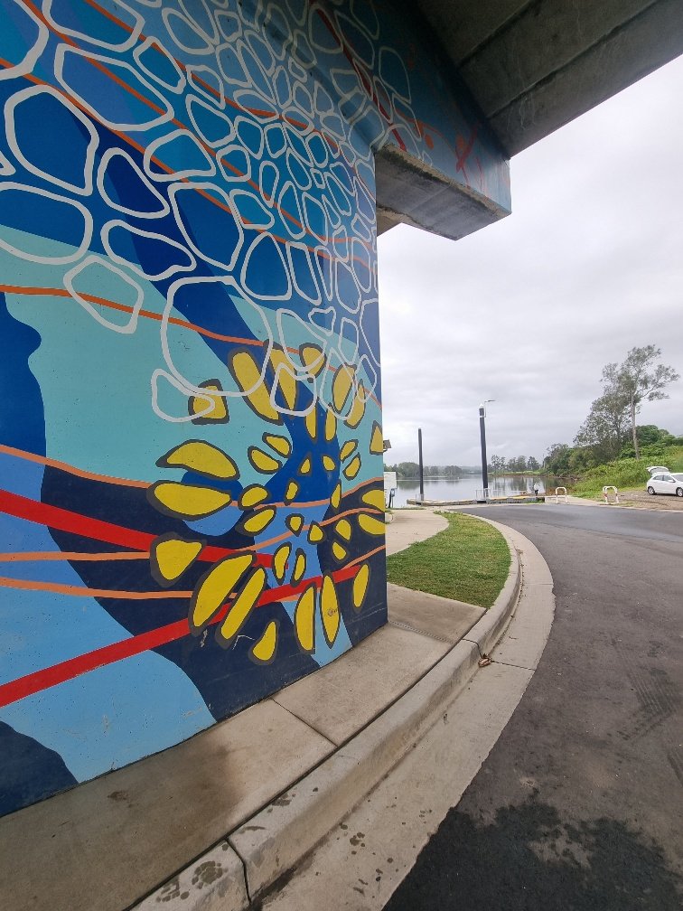 I walked under the Stoney Creek Bridge to capture this artwork. I like it when they decorate bridges and walls with artwork. It makes each town a bit more lively.