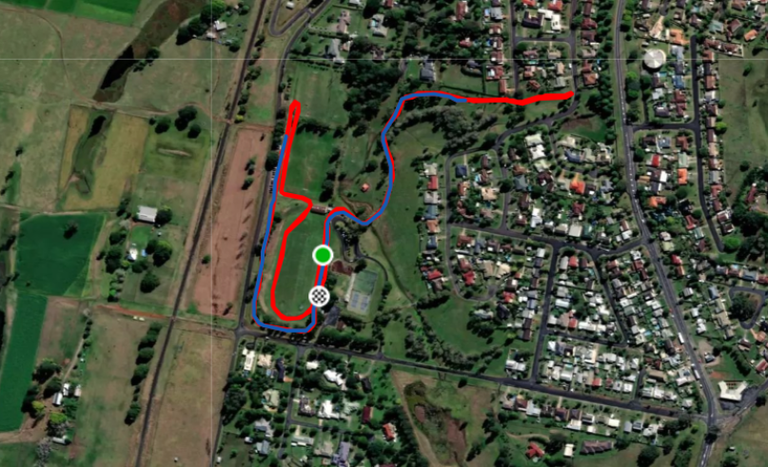 So the Grafton parkrun starts and finishes at the long jump pit, 2 laps of a half grass and path course with a decent hill at the far end. I just took it easy for this one, still getting over a knee strain and completed the 5 kilometre course in 32 minutes 13 seconds. The red line is me running slow and the blue a little faster. This was there event number 356 and I finished 41st out of 81 runners and walkers, thanks for visiting.