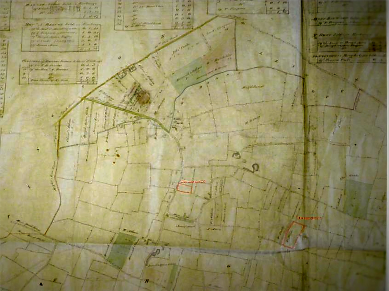 Luckily for me, I was able to connect with someone from another distant branch of my grandfather times four who was able to confirm my assumptions and had gone even deeper with a lot more time and money than me. There is no magical story but Daniel’s father was able to marry well and ended up owning two small parcels of farm land. They are marked in red on the photo. I couldn’t find any ancestors still living in the area.