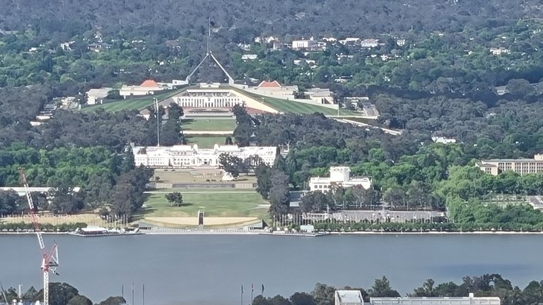 Old and new parliament house from Mount Ainslie.