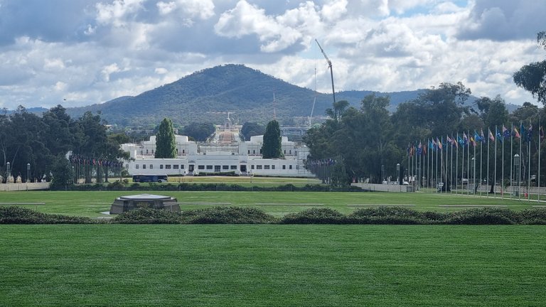 Old Parliament house looking up to Mount Ainslie.