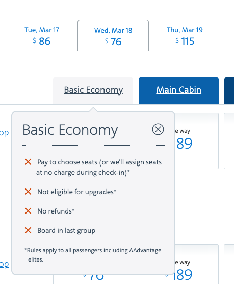 American Basic Economy Rules and Restrictions