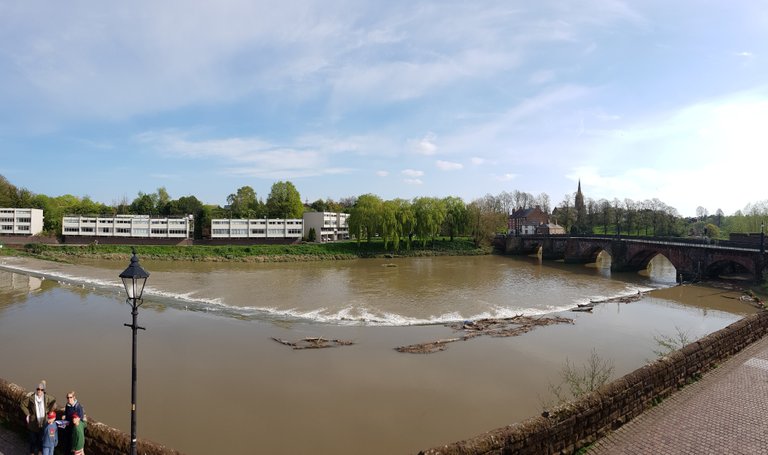 Panoramic picture of the weir on the River Dee.