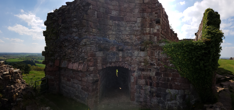 A panoramic picture of one of the ruined towers looking out over the plains below.