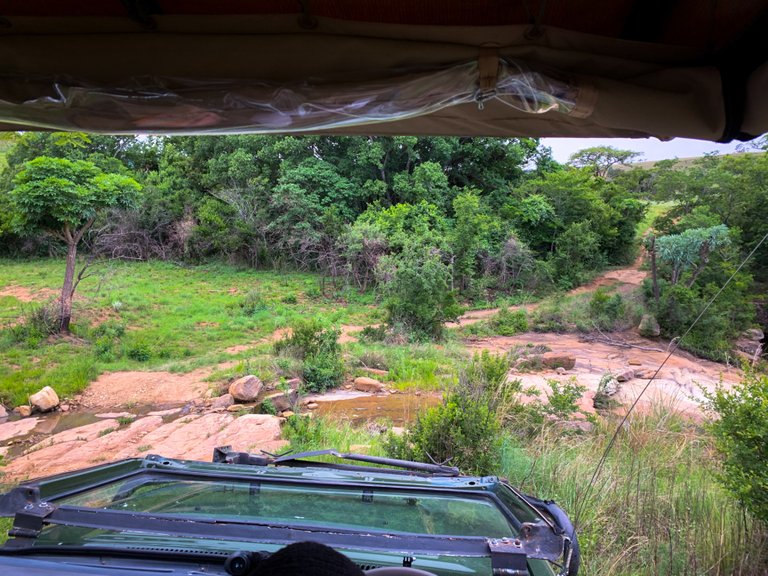 We carefully crossed natural rivers that were flowing from all the rain that had fallen.