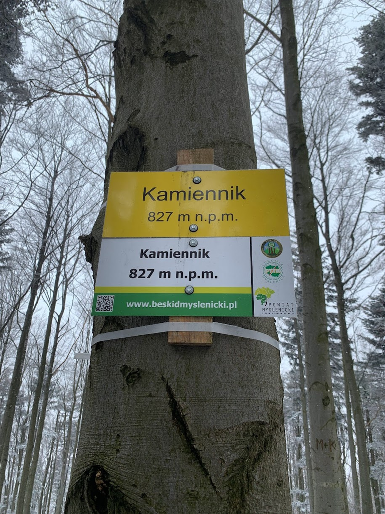 Kamiennik Południowy, tabliczka z Beskidem Myślenickim (Makowskim)