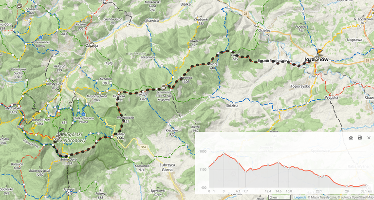 Główny Szlak Beskidzki 2024 - Dzień 5: ”Markowe Szczawiny - Jordanów” (33,1km i 1294m podejść). Nocleg: Apartamenty Galeria Jordanów