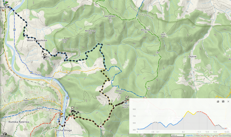 Trasa wycieczki (16km, 886m podejść)