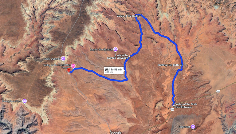 Valley of the gods route (Google Maps)
